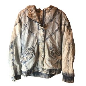 Vintage East West Acid Stone Wash Denim Puffer Bomber Jacket Size PM